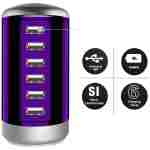 Universal USB Charger 6-Port Desktop USB Charging Station Hub with Smart Identification Technology Compatible with iPhone iPad Cell Phone Tablets(Purple)