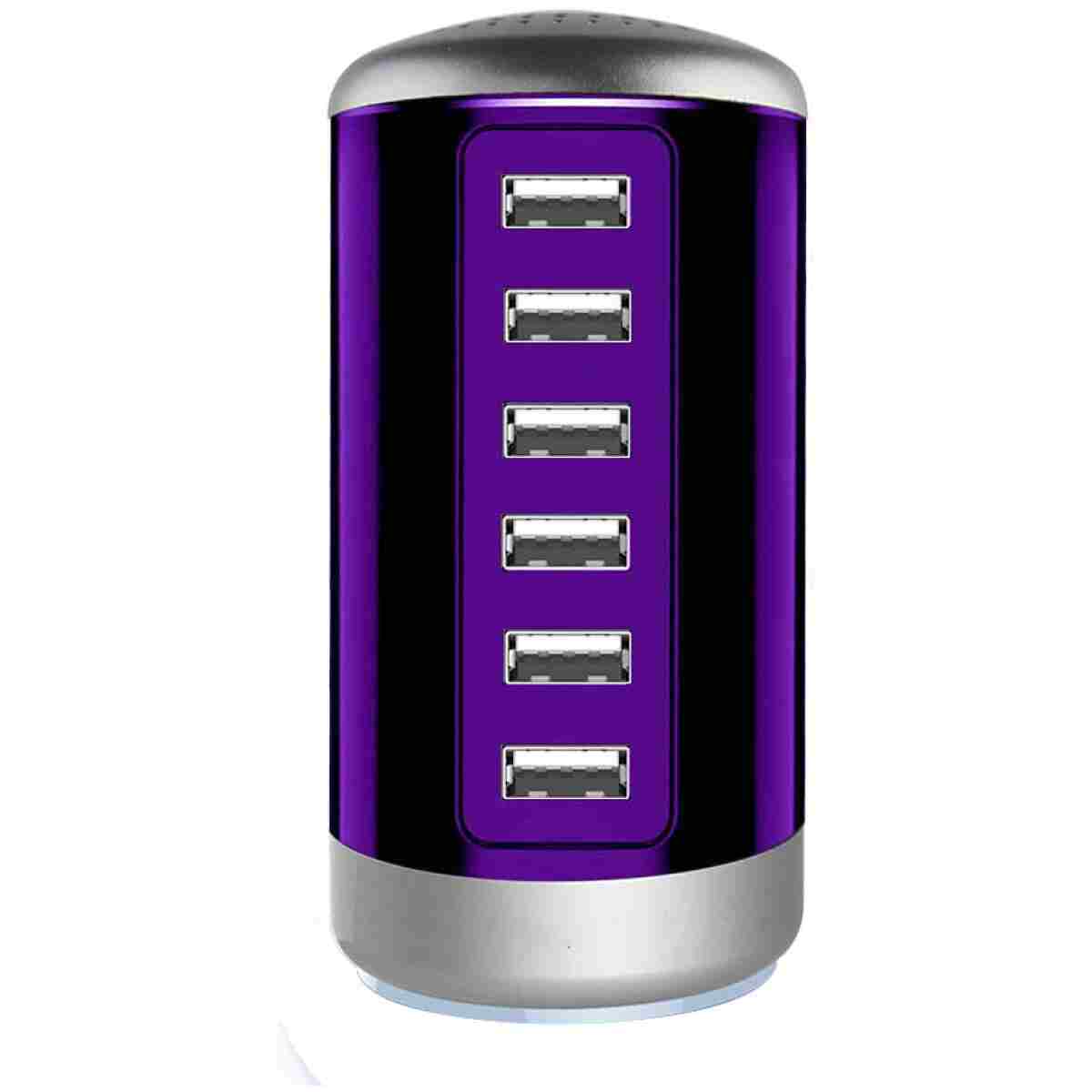 Universal USB Charger 6-Port Desktop USB Charging Station Hub with Smart Identification Technology Compatible with iPhone iPad Cell Phone Tablets(Purple)