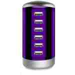 Universal USB Charger 6-Port Desktop USB Charging Station Hub with Smart Identification Technology Compatible with iPhone iPad Cell Phone Tablets(Purple)