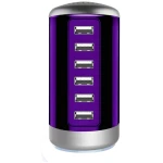 Universal USB Charger 6-Port Desktop USB Charging Station Hub with Smart Identification Technology Compatible with iPhone iPad Cell Phone Tablets(Purple)
