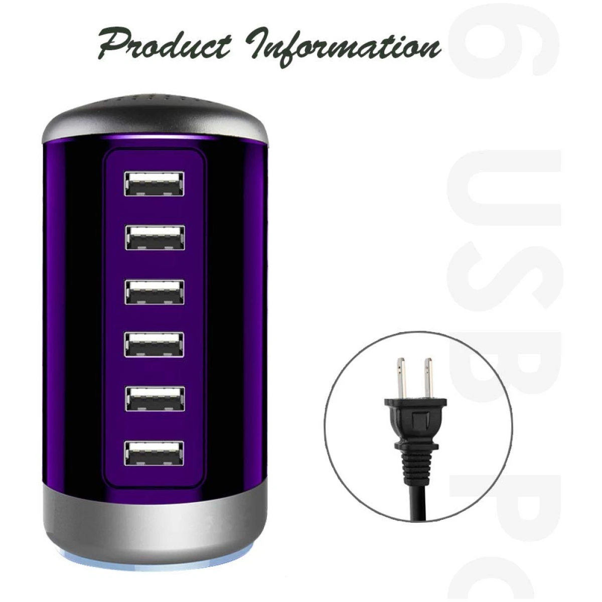 Universal USB Charger 6-Port Desktop USB Charging Station Hub with Smart Identification Technology Compatible with iPhone iPad Cell Phone Tablets(Purple)