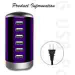 Universal USB Charger 6-Port Desktop USB Charging Station Hub with Smart Identification Technology Compatible with iPhone iPad Cell Phone Tablets(Purple)