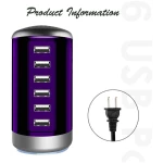 Universal USB Charger 6-Port Desktop USB Charging Station Hub with Smart Identification Technology Compatible with iPhone iPad Cell Phone Tablets(Purple)