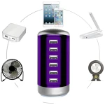 Universal USB Charger 6-Port Desktop USB Charging Station Hub with Smart Identification Technology Compatible with iPhone iPad Cell Phone Tablets(Purple)