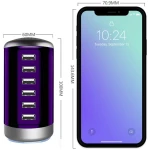 Universal USB Charger 6-Port Desktop USB Charging Station Hub with Smart Identification Technology Compatible with iPhone iPad Cell Phone Tablets(Purple)