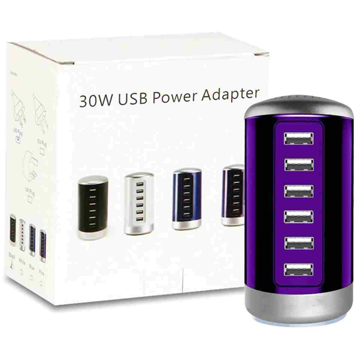 Universal USB Charger 6-Port Desktop USB Charging Station Hub with Smart Identification Technology Compatible with iPhone iPad Cell Phone Tablets(Purple)
