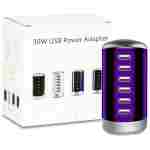Universal USB Charger 6-Port Desktop USB Charging Station Hub with Smart Identification Technology Compatible with iPhone iPad Cell Phone Tablets(Purple)