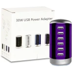 Universal USB Charger 6-Port Desktop USB Charging Station Hub with Smart Identification Technology Compatible with iPhone iPad Cell Phone Tablets(Purple)