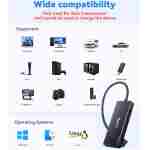 USB 3.0 集线器，4 端口 USB 分配器扩展器便携式适配器多端口数据中心，适用于笔记本电脑、Xbox、闪存驱动器、HDD、控制台、相机、键盘、鼠标 Windows、Mac OS PC，不设计用于...