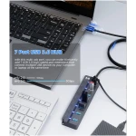 USB 3.0 Hub, PANPEO 7-Port USB Data Hub Splitter with 3ft Long Cable USB Extension for Laptop,PC Computer,Surface Pro, PS4/5, Flash Drive, Mobile HDD - with LED Individual On/Off