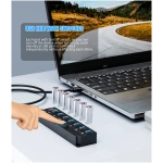 USB 3.0 Hub, PANPEO 7-Port USB Data Hub Splitter with 3ft Long Cable USB Extension for Laptop,PC Computer,Surface Pro, PS4/5, Flash Drive, Mobile HDD - with LED Individual On/Off