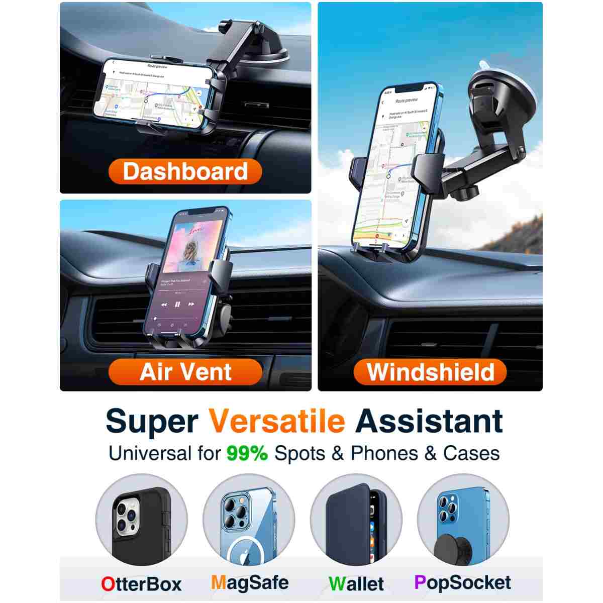 VANMASS 【85+LBS Strongest Suction & Military-Grade 2025 Ultimate Car Phone Mount【Patent & Safety Certs】 Cell Phone Holder Truck Stand for Dashboard Windshield Vent for iPhone 16...