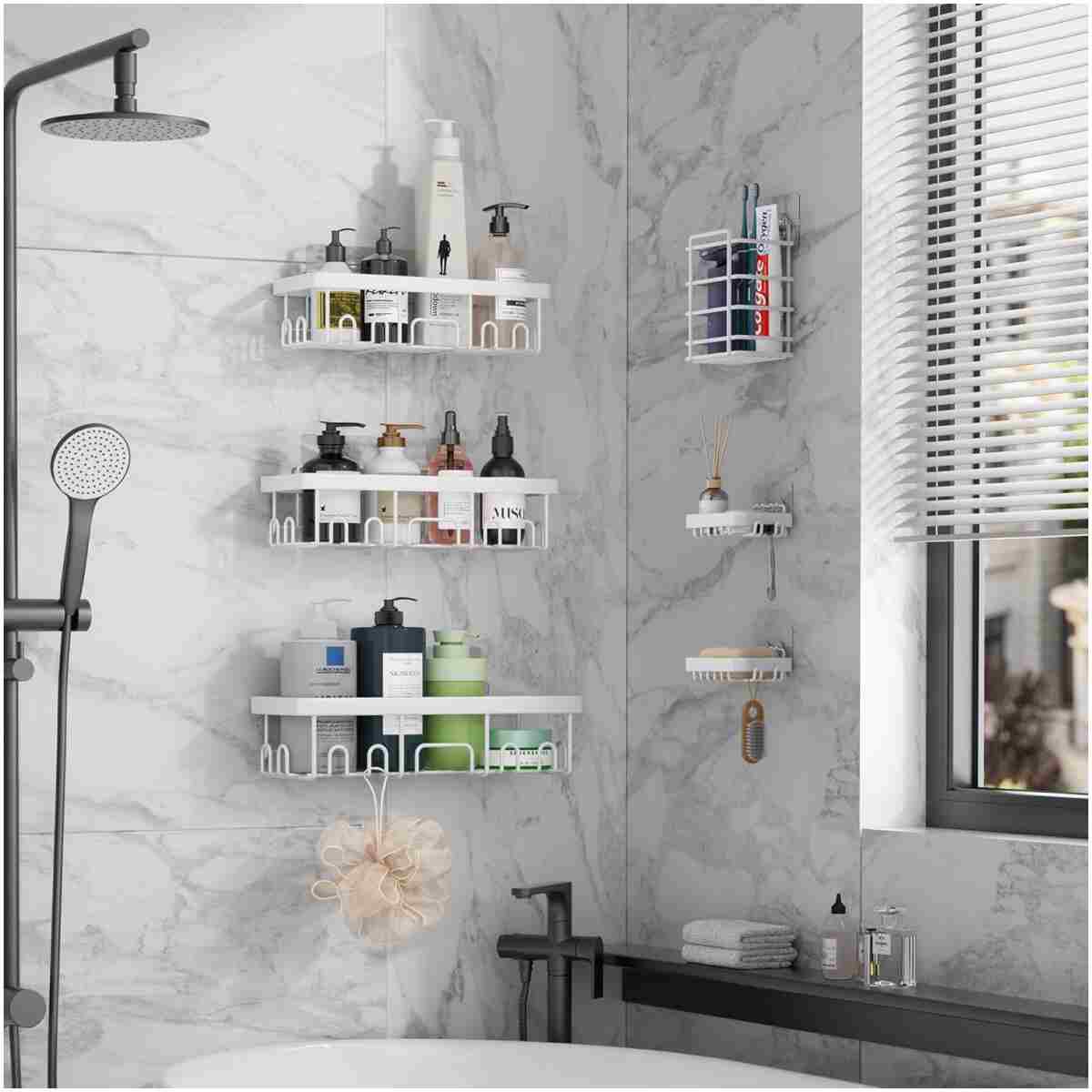 Veken 6-Pack Rustproof and Waterproof Shower Caddy,Adhesive Shelves Rack with Soap Holder, Large Capacity Bathroom Organizers and Storage, No Drilling Wall-Mounted Kitchen &...