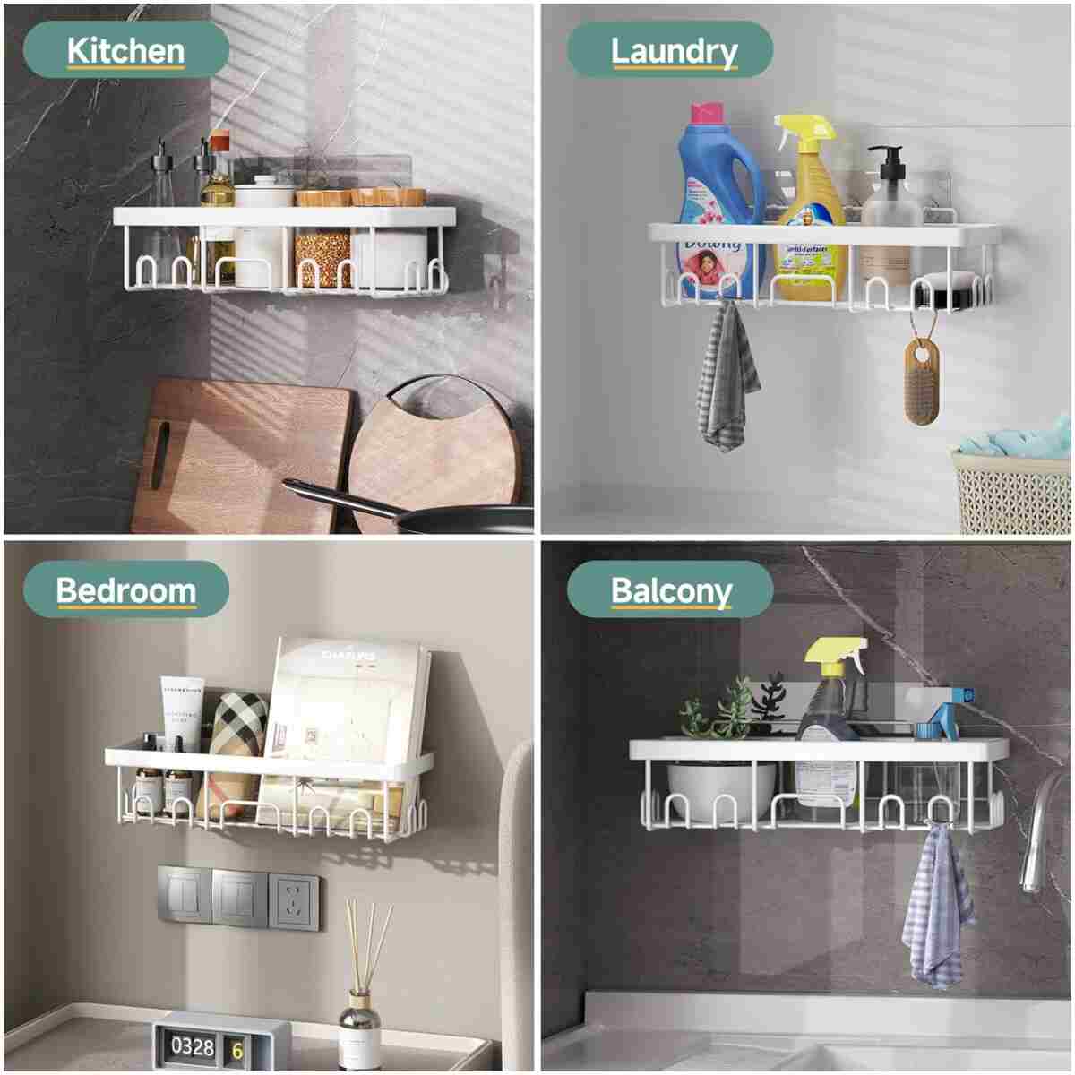 Veken 6-Pack Rustproof and Waterproof Shower Caddy,Adhesive Shelves Rack with Soap Holder, Large Capacity Bathroom Organizers and Storage, No Drilling Wall-Mounted Kitchen &...