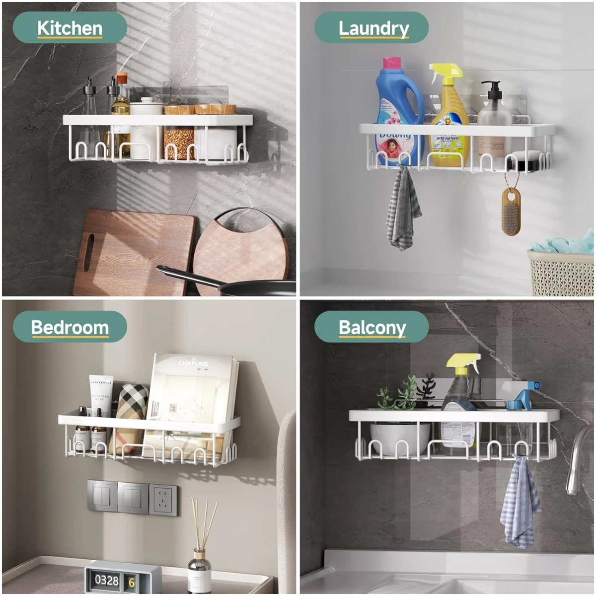 Veken 6-Pack Rustproof and Waterproof Shower Caddy,Adhesive Shelves Rack with Soap Holder, Large Capacity Bathroom Organizers and Storage, No Drilling Wall-Mounted Kitchen &...