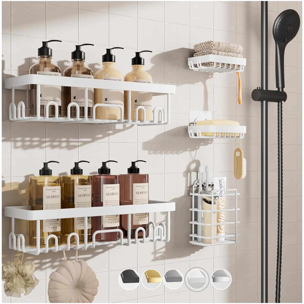 Veken 6-Pack Rustproof and Waterproof Shower Caddy,Adhesive Shelves Rack with Soap Holder, Large Capacity Bathroom Organizers and Storage, No Drilling Wall-Mounted Kitchen &...