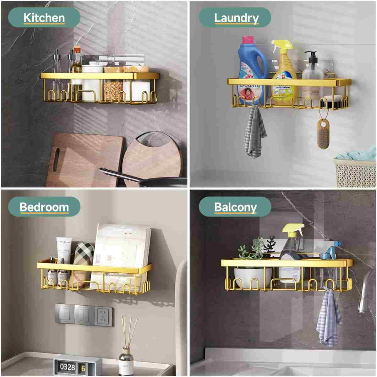 Veken Adhesive Shower Caddy 6-Pack,Gifts for Women Mom,Heavy Weight Bearing,Large Wall Mounted Bathroom Shelves Rack,Organizer Storage Accessories with Soap Dish&Toothbrush...