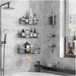 Veken Rustproof&Waterproof Shower Caddy 6-Pack,Heavy Weight Bearing,Large Wall Mounted Shower Shelves Rack,Organizer Storage Accessories with Soap Dish&Toothbrush Holder,Ideal...