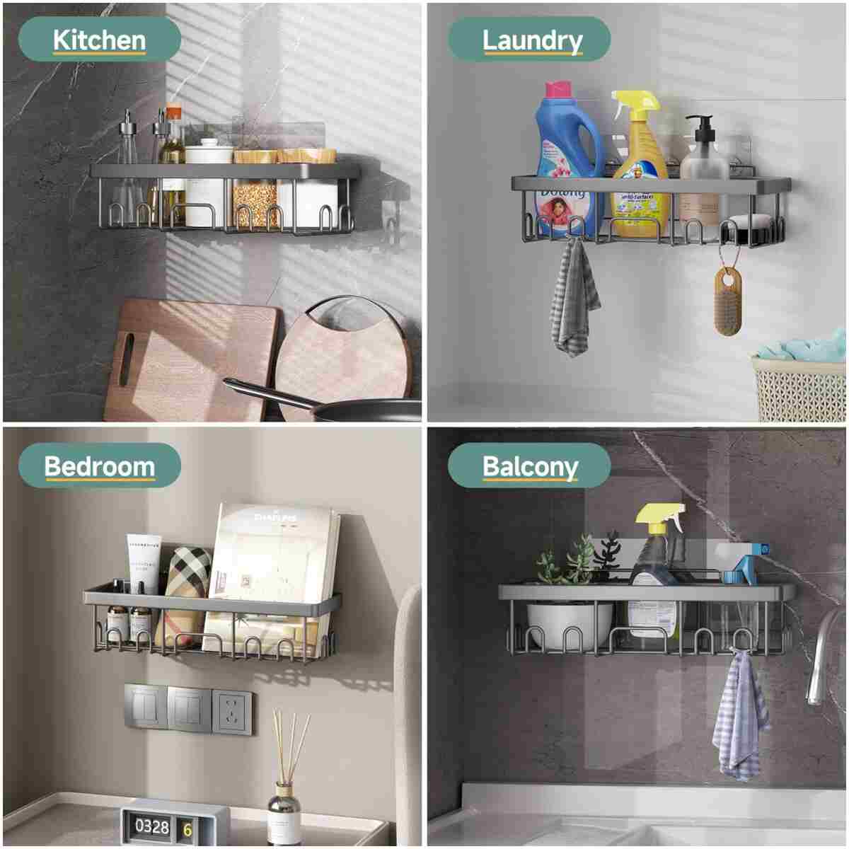 Veken Rustproof&Waterproof Shower Caddy 6-Pack,Heavy Weight Bearing,Large Wall Mounted Shower Shelves Rack,Organizer Storage Accessories with Soap Dish&Toothbrush Holder,Ideal...