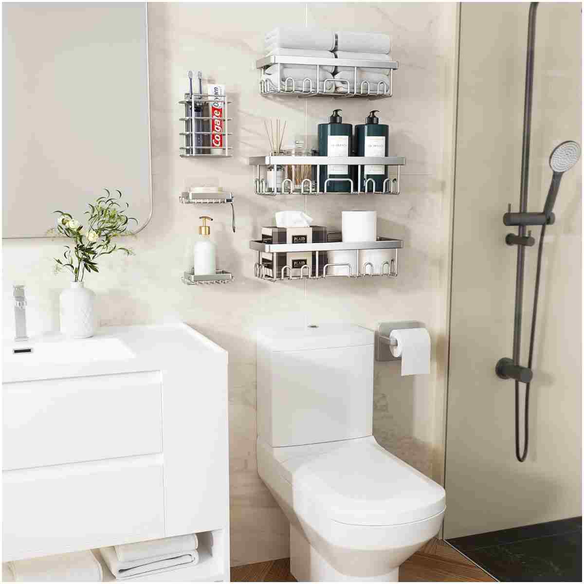 Veken Stainless Steel Shower Caddy 6-Pack, Ideal for Gift, Large Wall Mounted Shower Rack, Bathroom Shelves Over Toilet, Organizer Storage Accessories with Soap Dish &...