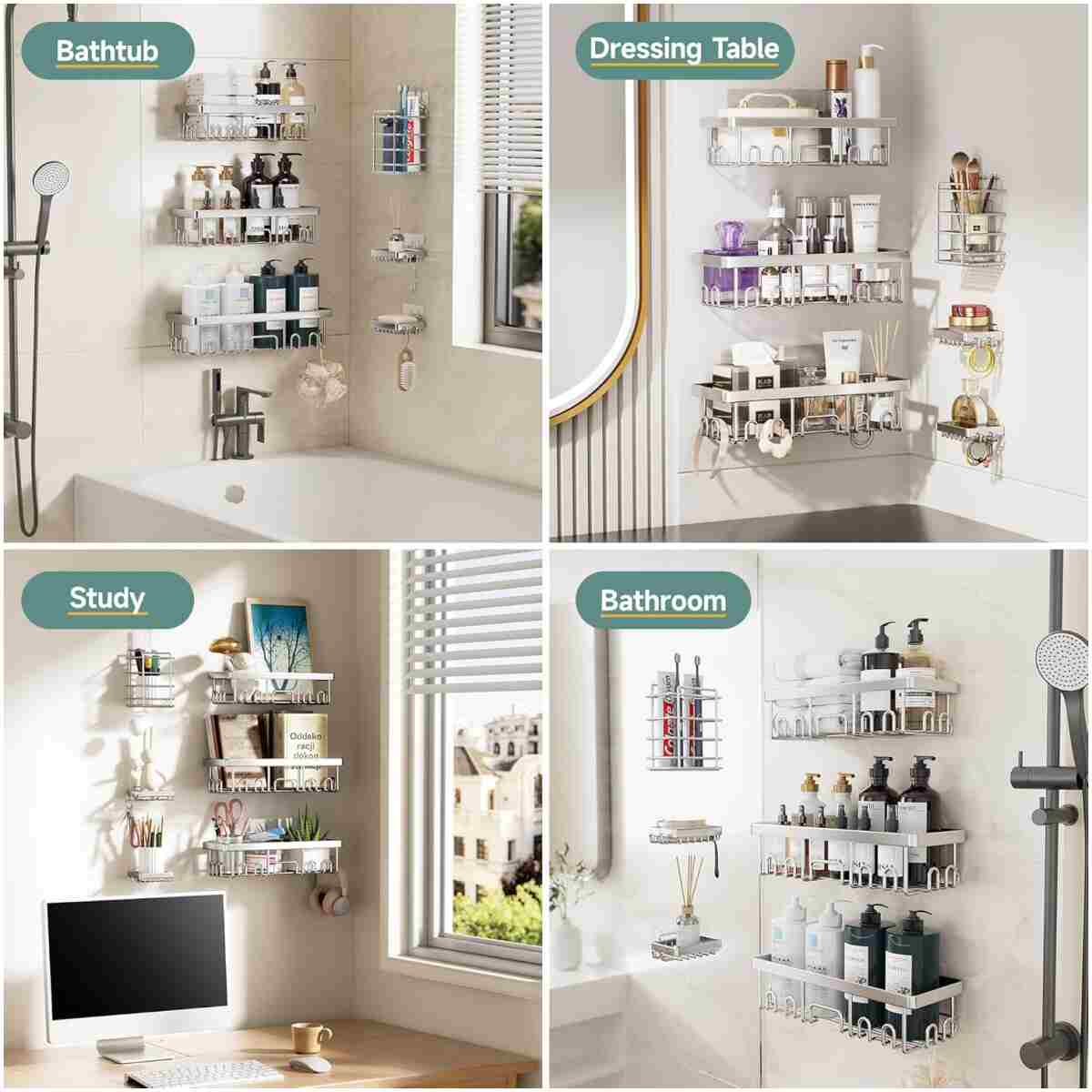 Veken Stainless Steel Shower Caddy 6-Pack, Ideal for Gift, Large Wall Mounted Shower Rack, Bathroom Shelves Over Toilet, Organizer Storage Accessories with Soap Dish &...