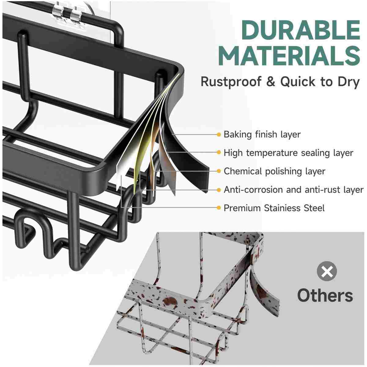 Veken Stainless Steel Shower Caddy 6-Pack, No Drilling & Rustproof, Waterproof Adhesive Shelves Rack with Soap Holder, Large Capacity Bathroom Organizers and Storage,...