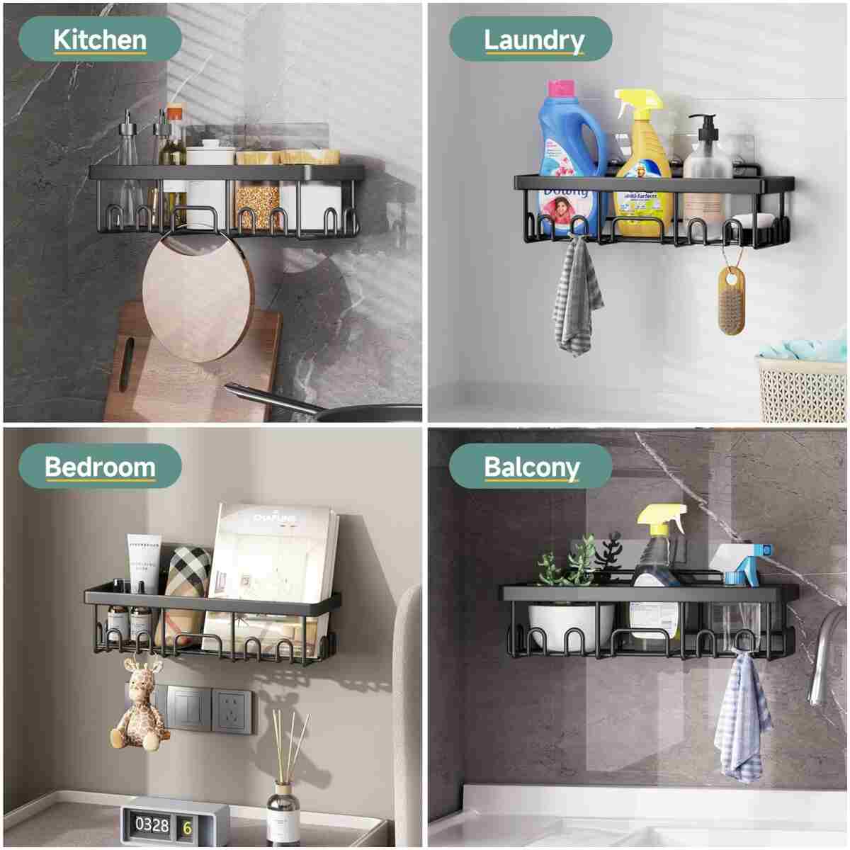 Veken Stainless Steel Shower Caddy 6-Pack, No Drilling & Rustproof, Waterproof Adhesive Shelves Rack with Soap Holder, Large Capacity Bathroom Organizers and Storage,...