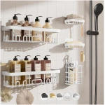 Veken Stainless Steel Shower Caddy 6-Pack, No Drilling & Rustproof, Waterproof Adhesive Shelves Rack with Soap Holder, Large Capacity Bathroom Organizers and Storage,...