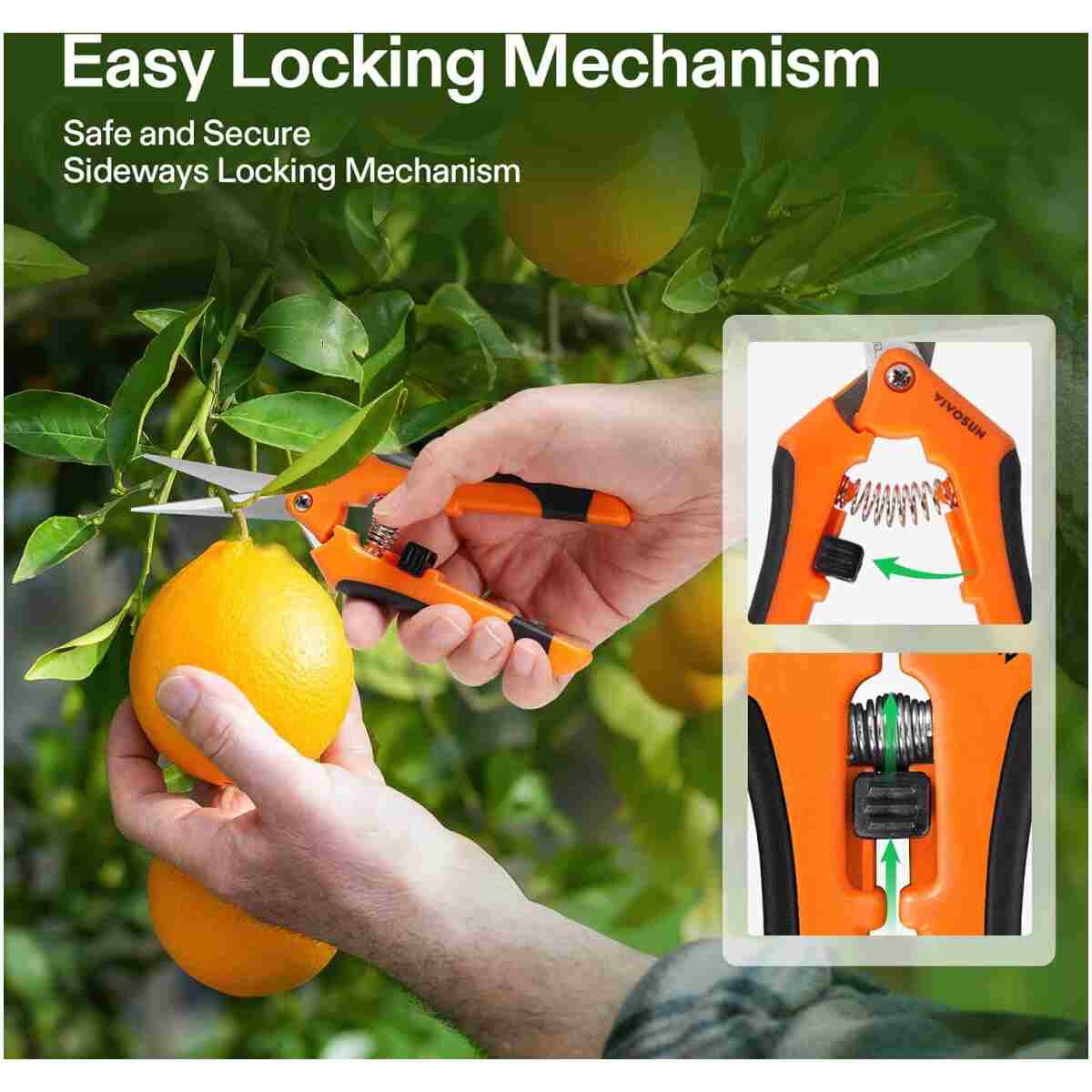 VIVOSUN 6.5 Inch Gardening Scissors Hand Pruner Pruning Shear with Straight Stainless Steel Blades Orange 1-Pack