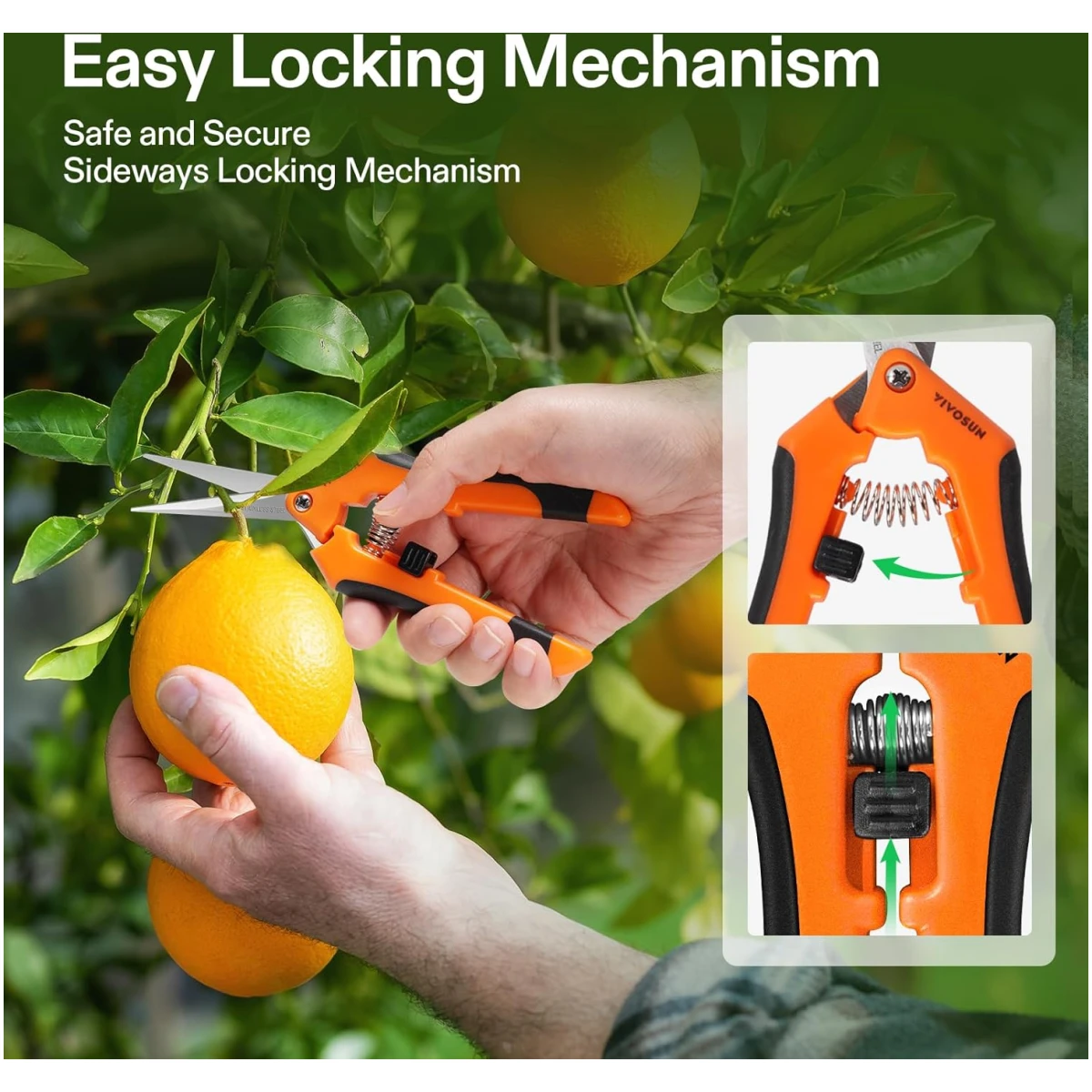 VIVOSUN 6.5 Inch Gardening Scissors Hand Pruner Pruning Shear with Straight Stainless Steel Blades Orange 1-Pack