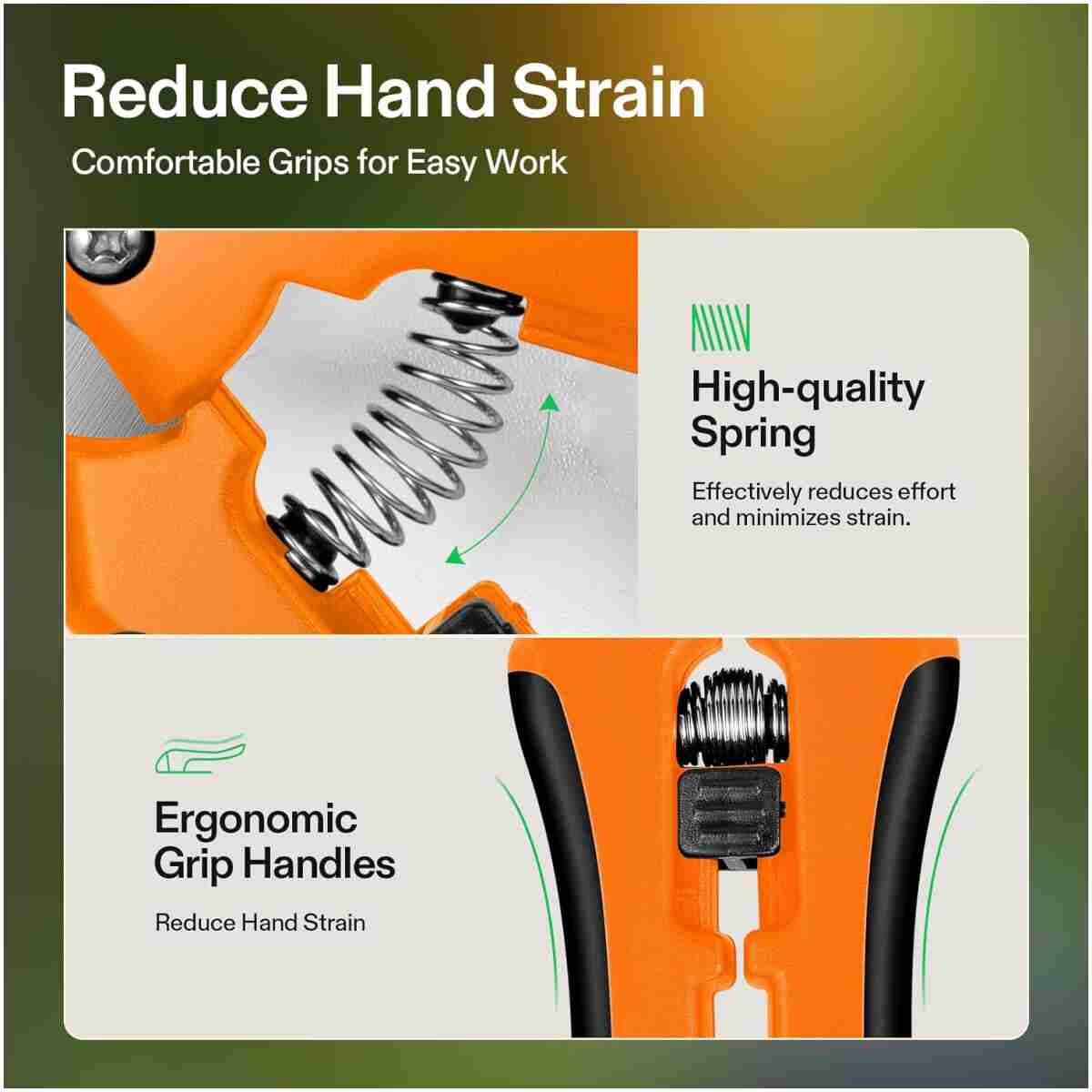 VIVOSUN 6.5 Inch Gardening Scissors Hand Pruner Pruning Shear with Straight Stainless Steel Blades Orange 1-Pack