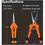 VIVOSUN 6.5 Inch Gardening Scissors Hand Pruner Pruning Shear with Straight Stainless Steel Blades Orange 1-Pack