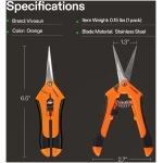 VIVOSUN 6.5 Inch Gardening Scissors Hand Pruner Pruning Shear with Straight Stainless Steel Blades Orange 1-Pack