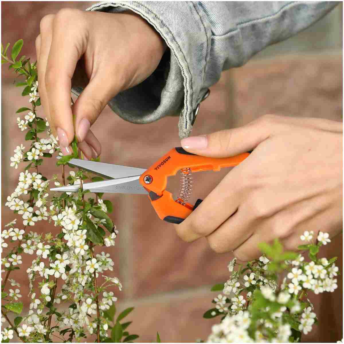VIVOSUN 6.5 Inch Gardening Scissors Hand Pruner Pruning Shear with Straight Stainless Steel Blades Orange 1-Pack