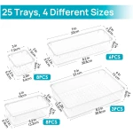 Vtopmart 25 PCS Clear Plastic Drawer Organizers Set, 4-Size Versatile Bathroom and Vanity Drawer Organizer Trays, Storage Bins for Makeup, Bedroom, Kitchen Gadgets Utensils and...