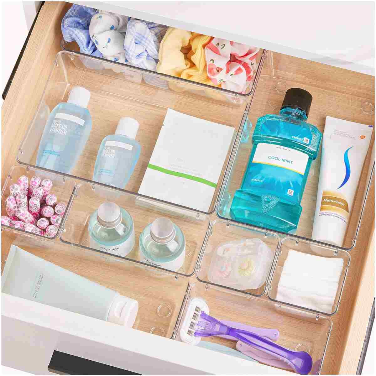 Vtopmart 25 PCS Clear Plastic Drawer Organizers Set, 4-Size Versatile Bathroom and Vanity Drawer Organizer Trays, Storage Bins for Makeup, Bedroom, Kitchen Gadgets Utensils and...
