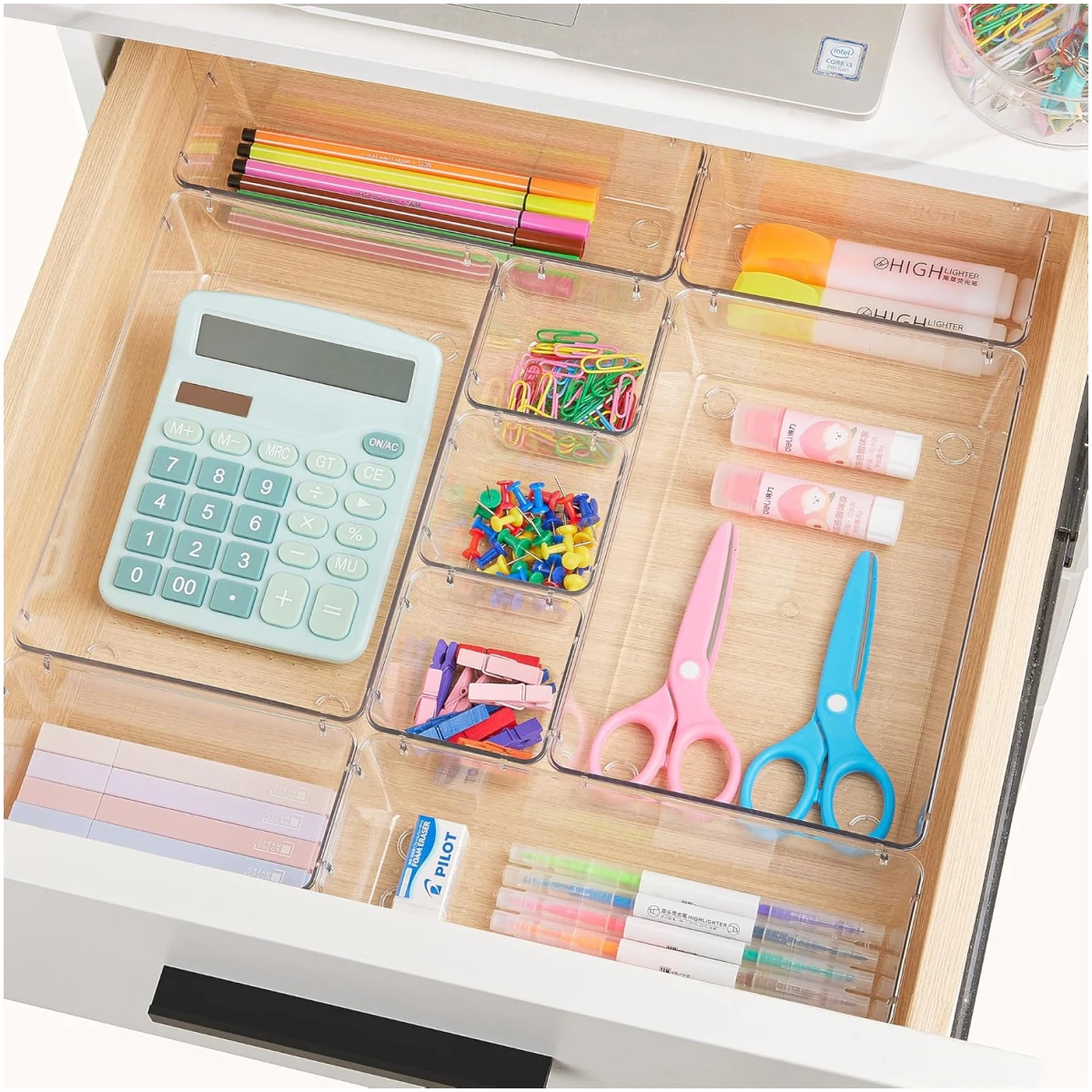 Vtopmart 25 PCS Clear Plastic Drawer Organizers Set, 4-Size Versatile Bathroom and Vanity Drawer Organizer Trays, Storage Bins for Makeup, Bedroom, Kitchen Gadgets Utensils and...