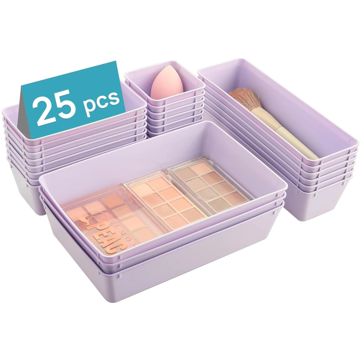 Vtopmart 25 PCS Clear Plastic Drawer Organizers Set, 4-Size Versatile Bathroom and Vanity Drawer Organizer Trays, Storage Bins for Makeup, Bedroom, Kitchen Gadgets Utensils and...