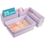 Vtopmart 25 PCS Clear Plastic Drawer Organizers Set, 4-Size Versatile Bathroom and Vanity Drawer Organizer Trays, Storage Bins for Makeup, Bedroom, Kitchen Gadgets Utensils and...