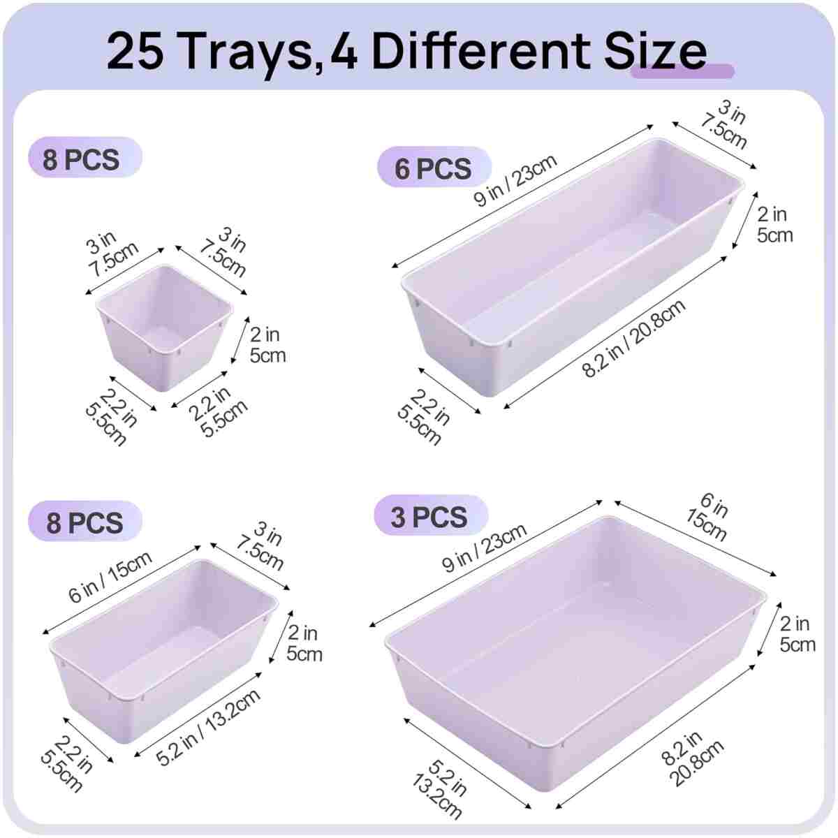 Vtopmart 25 PCS Clear Plastic Drawer Organizers Set, 4-Size Versatile Bathroom and Vanity Drawer Organizer Trays, Storage Bins for Makeup, Bedroom, Kitchen Gadgets Utensils and...