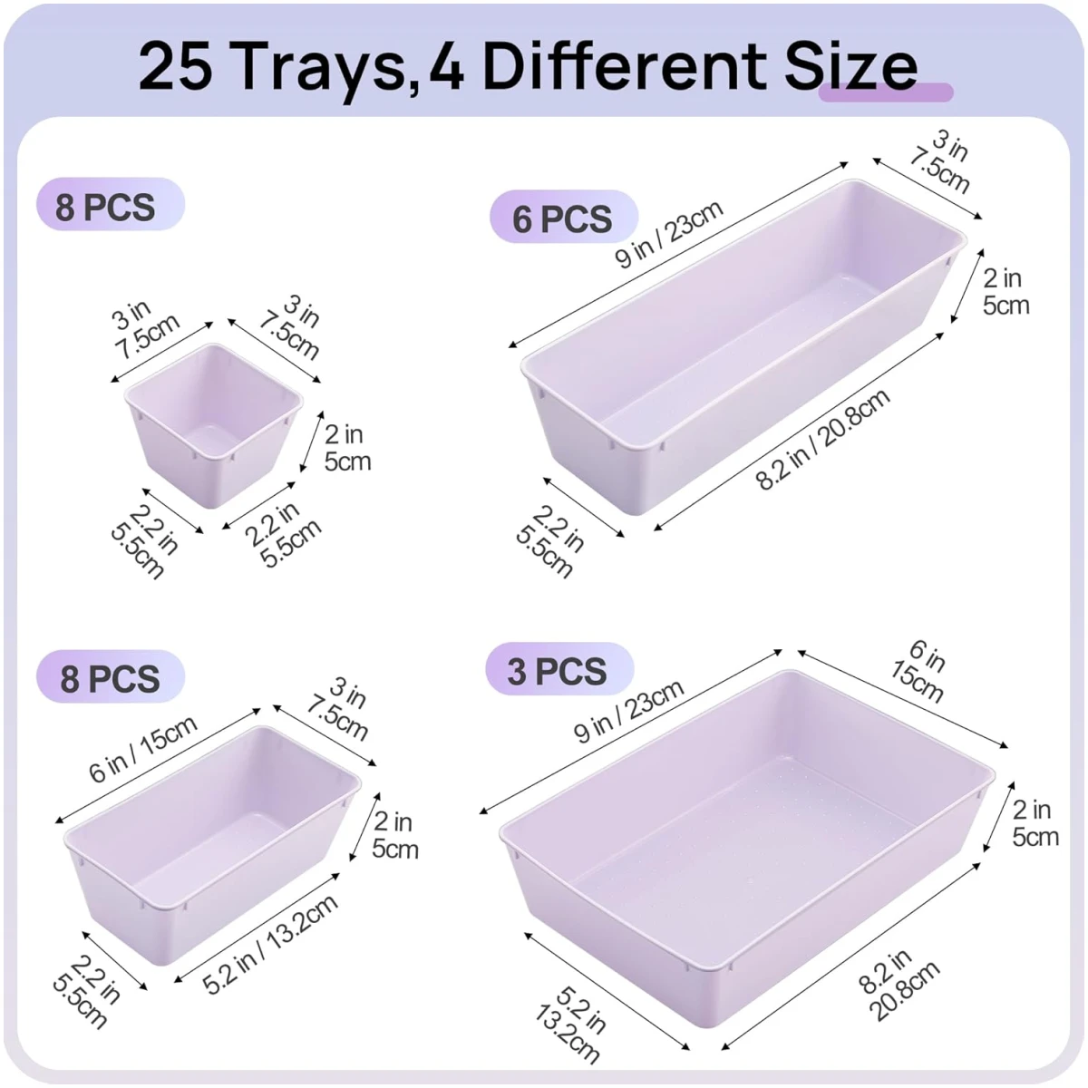 Vtopmart 25 PCS Clear Plastic Drawer Organizers Set, 4-Size Versatile Bathroom and Vanity Drawer Organizer Trays, Storage Bins for Makeup, Bedroom, Kitchen Gadgets Utensils and...