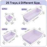 Vtopmart 25 PCS Clear Plastic Drawer Organizers Set, 4-Size Versatile Bathroom and Vanity Drawer Organizer Trays, Storage Bins for Makeup, Bedroom, Kitchen Gadgets Utensils and...