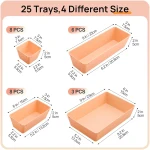Vtopmart 25 PCS Plastic Drawer Organizers Set, 4-Size Versatile Bathroom and Vanity Drawer Organizer Trays, Storage Bins for Makeup, Bedroom, Kitchen Gadgets Utensils and Office