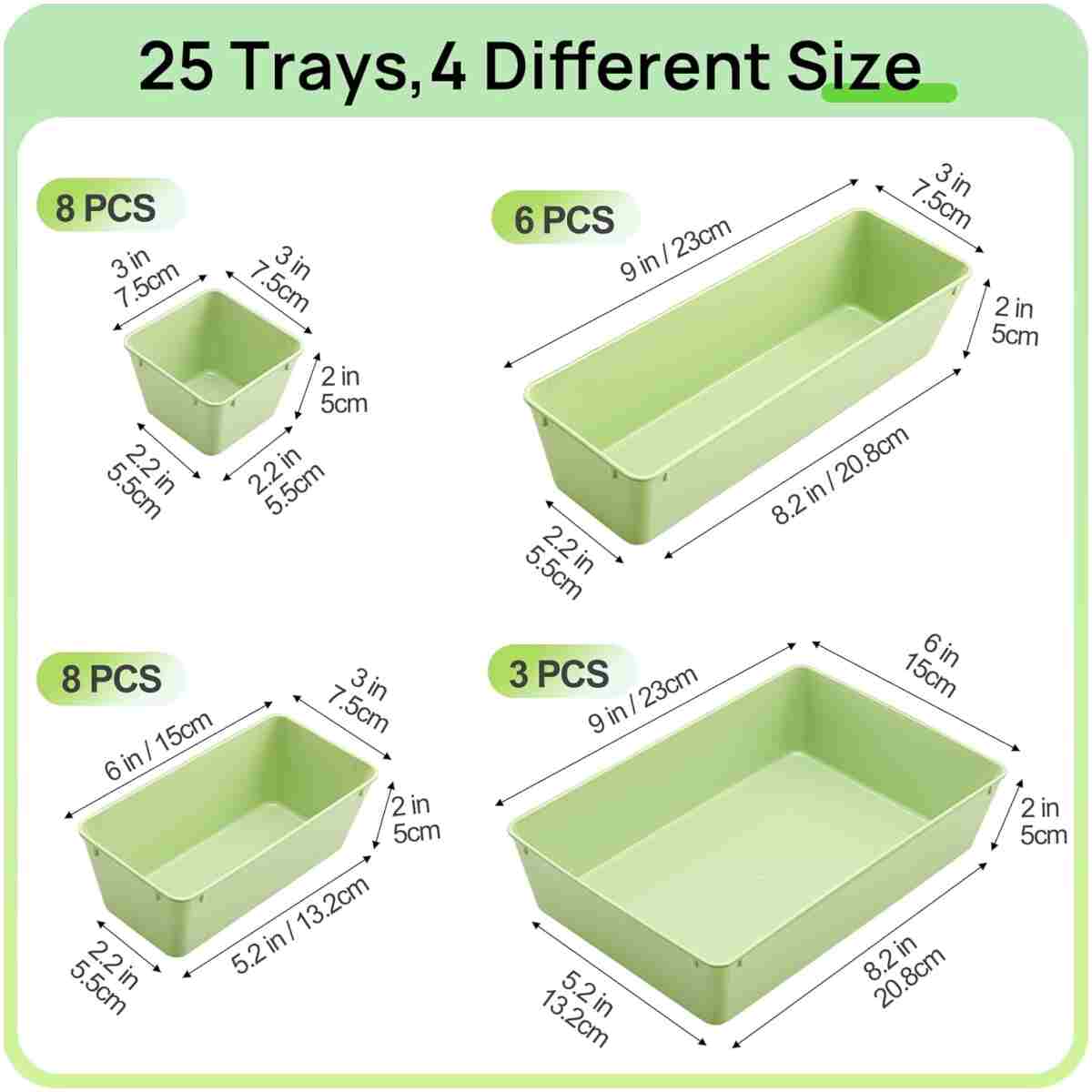 Vtopmart 25 PCS Plastic Drawer Organizers Set, 4-Size Versatile Bathroom and Vanity Drawer Organizer Trays, Storage Bins for Makeup, Bedroom, Kitchen Gadgets Utensils and Office