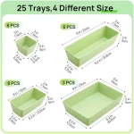 Vtopmart 25 PCS Plastic Drawer Organizers Set, 4-Size Versatile Bathroom and Vanity Drawer Organizer Trays, Storage Bins for Makeup, Bedroom, Kitchen Gadgets Utensils and Office
