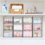 Vtopmart 4 Pack Clear Stackable Storage Drawers, 4.4'' Tall Acrylic Bathroom Makeup Organizer,Plastic Storage Bins For Vanity, Undersink, Kitchen Cabinets, Pantry, Home...