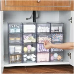 Vtopmart 4 Pack Clear Stackable Storage Drawers, 4.4'' Tall Acrylic Bathroom Makeup Organizer,Plastic Storage Bins For Vanity, Undersink, Kitchen Cabinets, Pantry, Home...