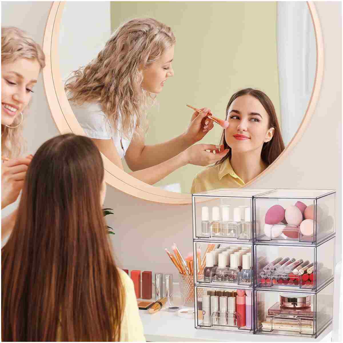 Vtopmart 4 Pack Clear Stackable Storage Drawers, 4.4'' Tall Acrylic Bathroom Makeup Organizer,Plastic Storage Bins For Vanity, Undersink, Kitchen Cabinets, Pantry, Home...