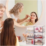 Vtopmart 4 Pack Clear Stackable Storage Drawers, 4.4'' Tall Acrylic Bathroom Makeup Organizer,Plastic Storage Bins For Vanity, Undersink, Kitchen Cabinets, Pantry, Home...