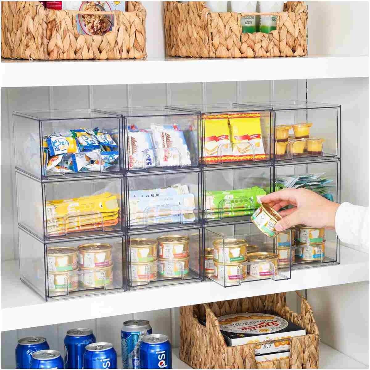 Vtopmart 4 Pack Clear Stackable Storage Drawers, 4.4'' Tall Acrylic Bathroom Makeup Organizer,Plastic Storage Bins For Vanity, Undersink, Kitchen Cabinets, Pantry, Home...